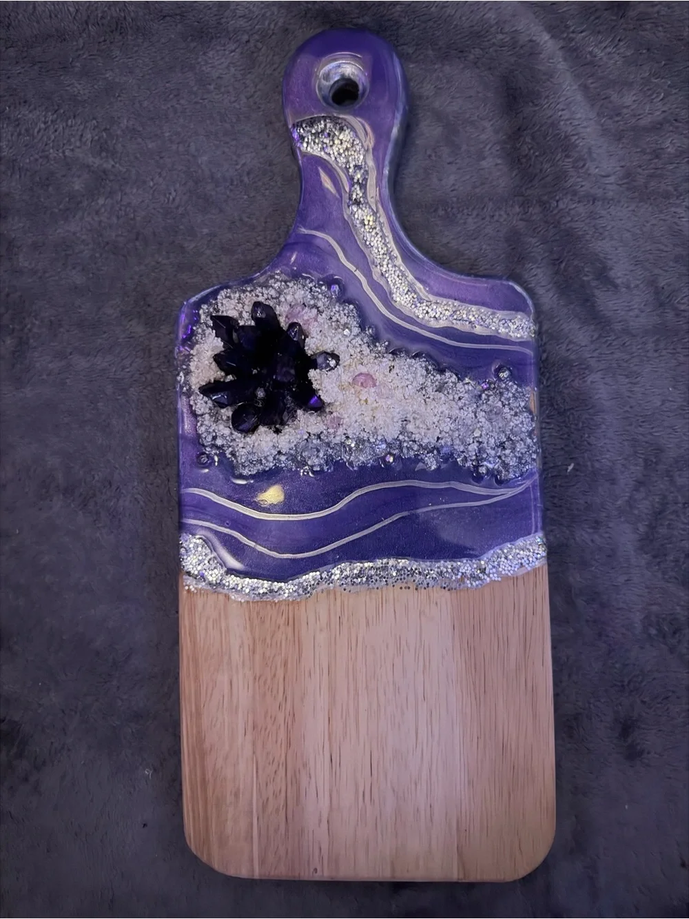 Othr Purple and Silver Resin Geode Paddle Wall Art